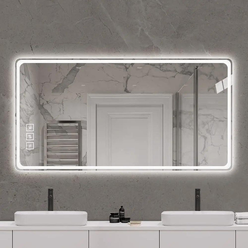 Bathroom Mirror Vanity Mirrors With Front Lights, Wall Mounted, Anti-Fog, Frameless, Horizontal Or Vertical by Unique Piece Furniture