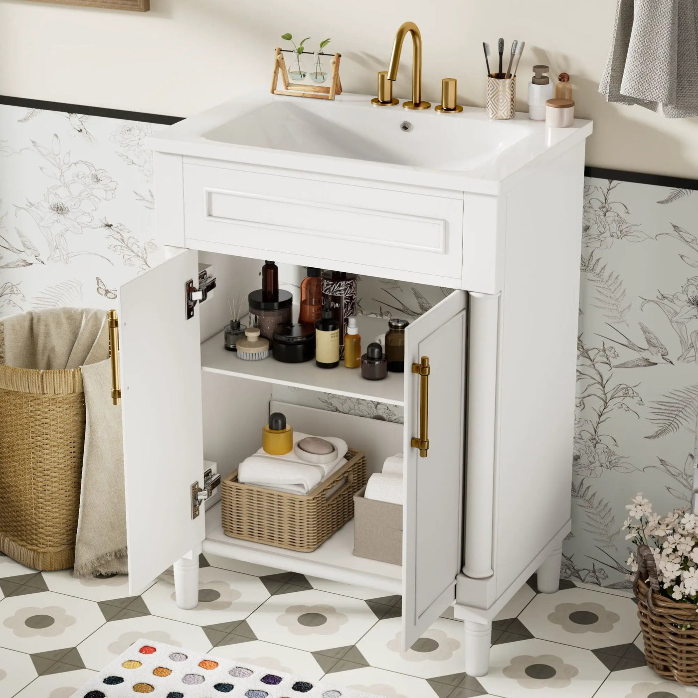 Bathroom Vanity With Integrated Sink, 2 Door Cabinet, Single Sink For Small To Medium Bathrooms by Unique Piece Furniture