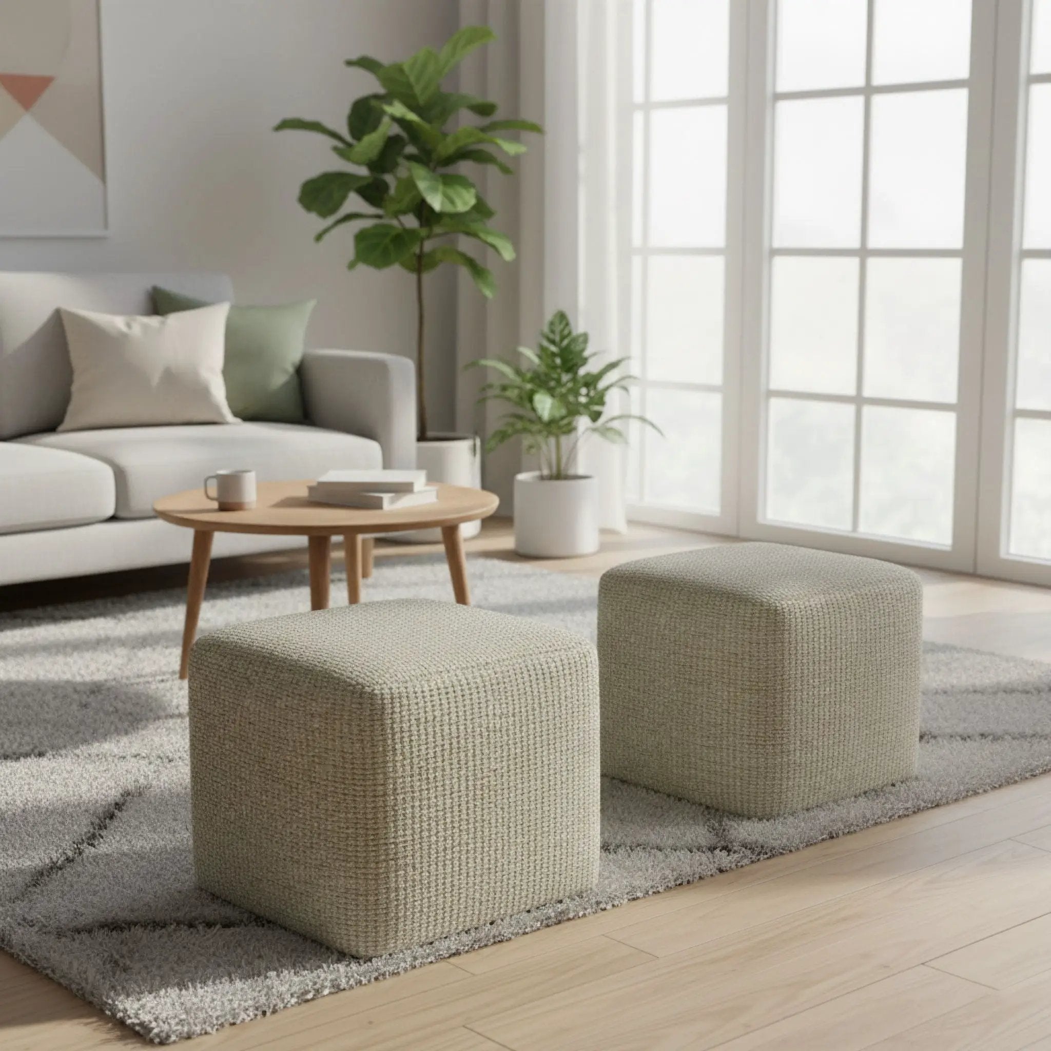 Zelma - Square Woven Outdoor / Indoor Pouf - Cream / Natural by Unique Piece Furniture