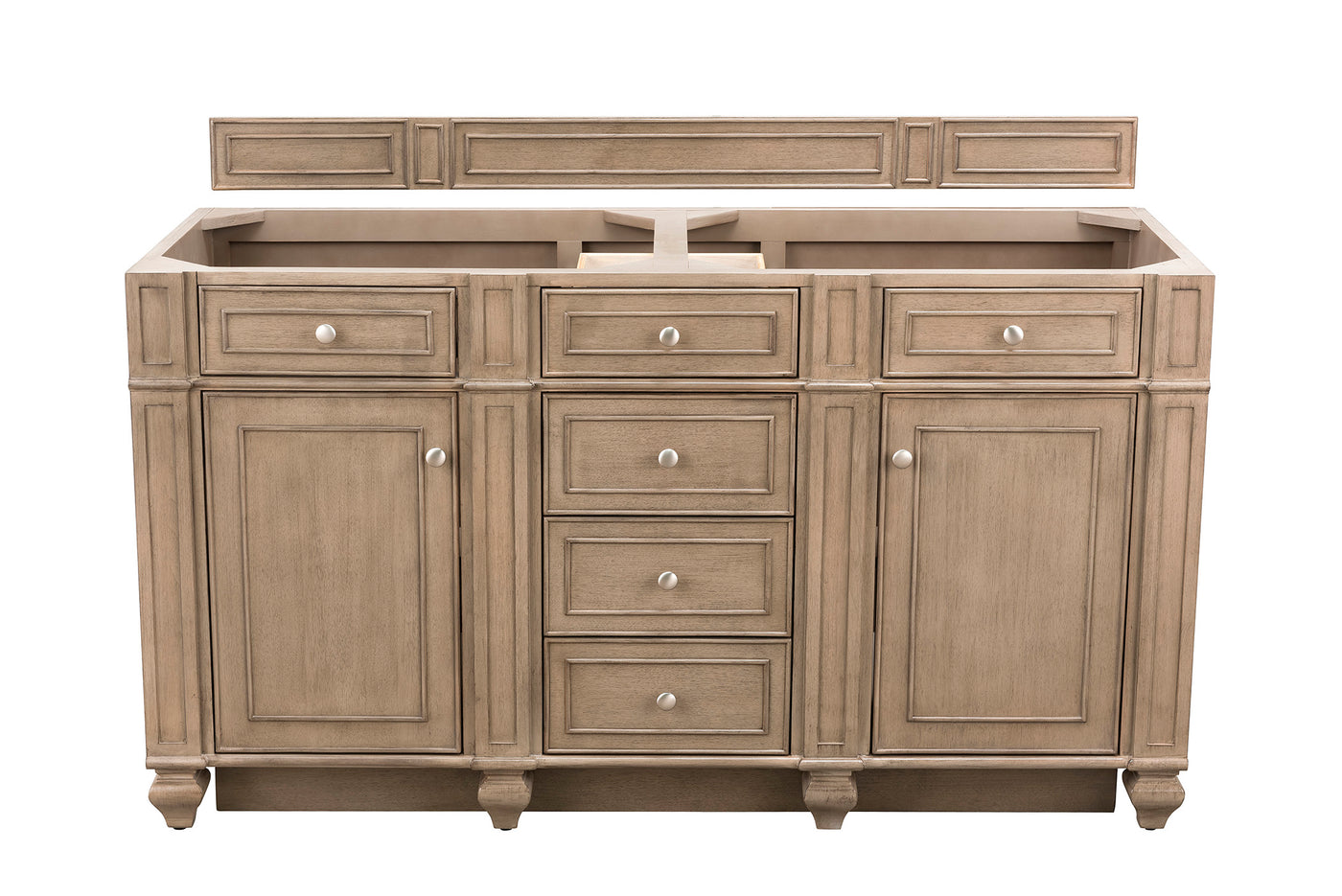 James Martin Bristol 60" Double Bathroom Vanity, Whitewashed Walnut, cabinet without a countertop