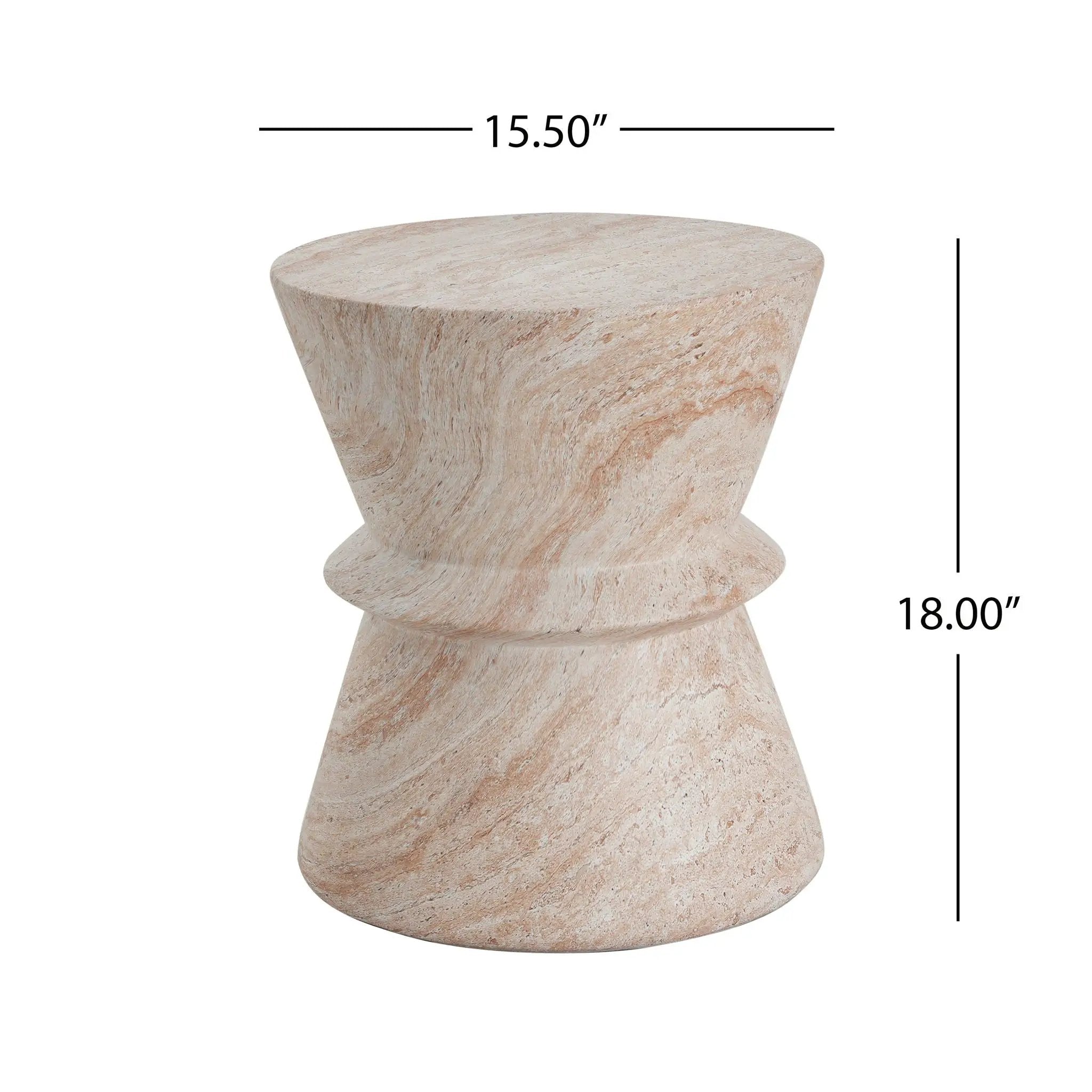 Outdoor / Indoor Lightweight Concrete Side Table with Travertine - Beige by HouseOfZazla
