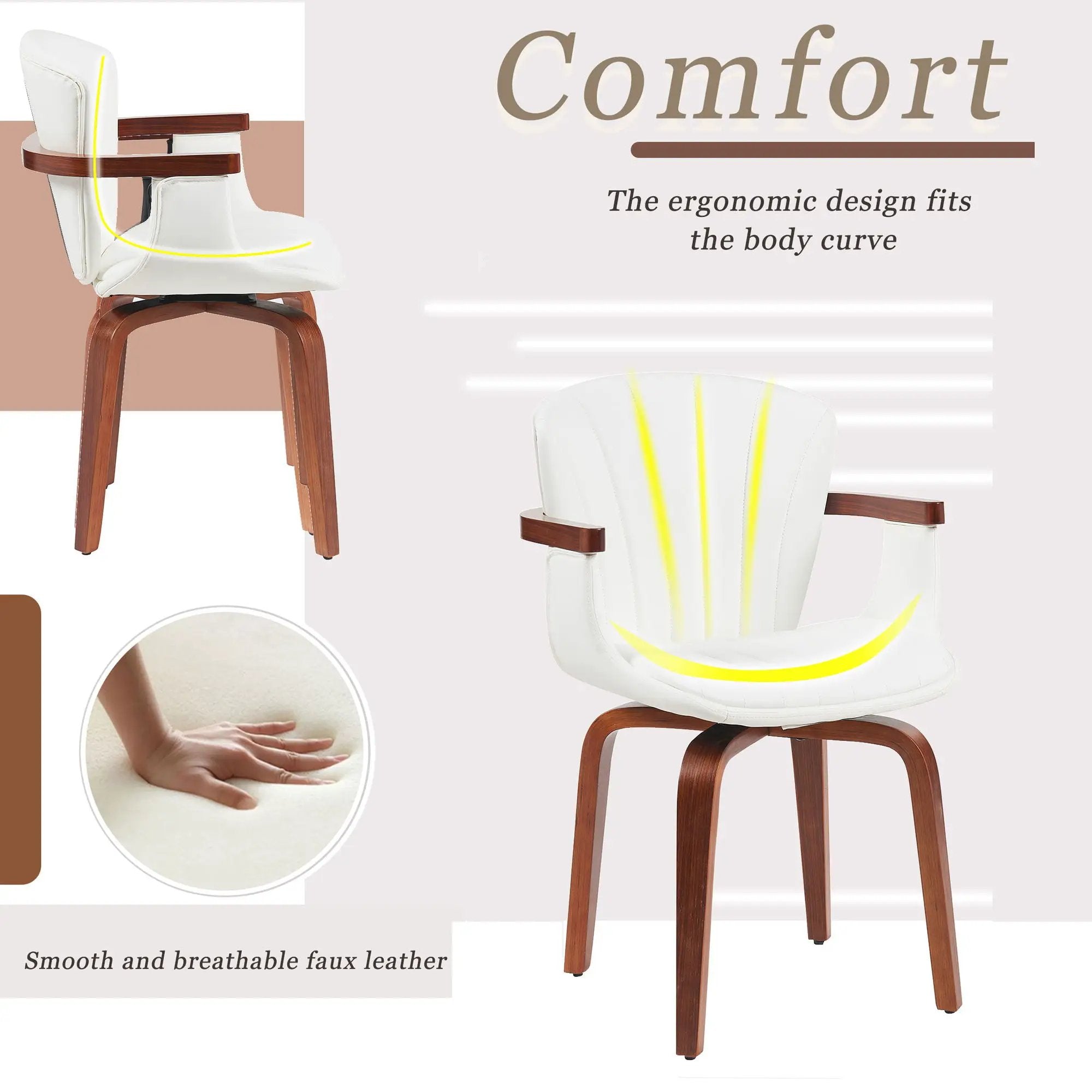 Bentwood Swivel Dining Chairs (Set of 2) - White / Walnut by Unique Piece Furniture