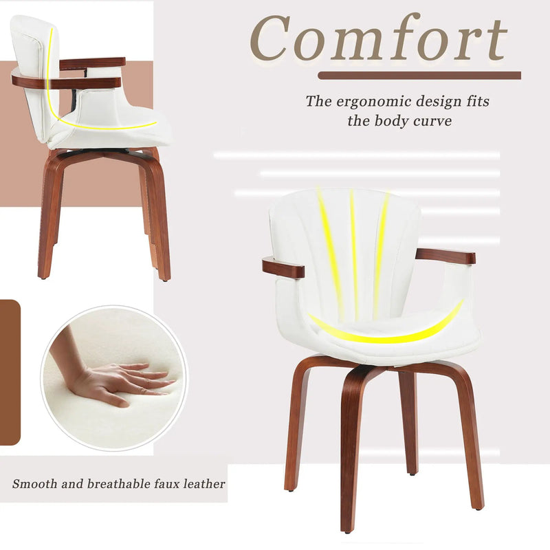 Mid Century Modern Bentwood Swivel Dining Chairs (Set of 2) - White / Walnut by HouseOfZazla