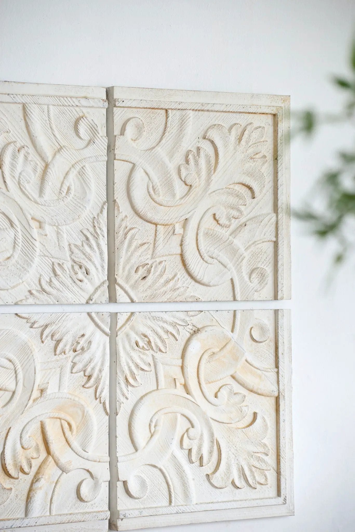 Distressed Wooden Square Wall Panels (Set of 4) - White by Unique Piece Furniture