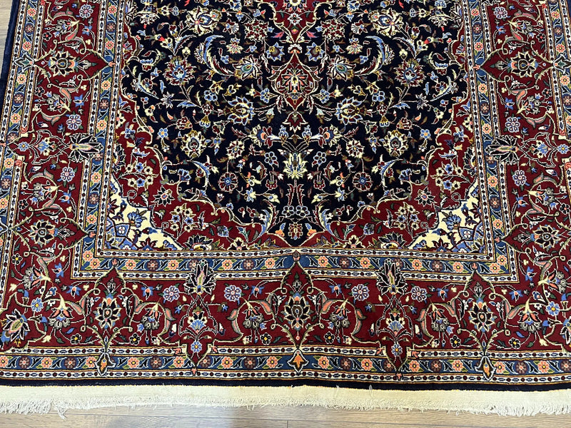 Dark Blue Persian Rug 5x8, Kork Wool Semi Antique Kashan Carpet, Very Fine Lachak Toranj Rug, Hand Knotted Floral Medallion Rug, 5 x 8 Oriental Rug by Jewel Rugs