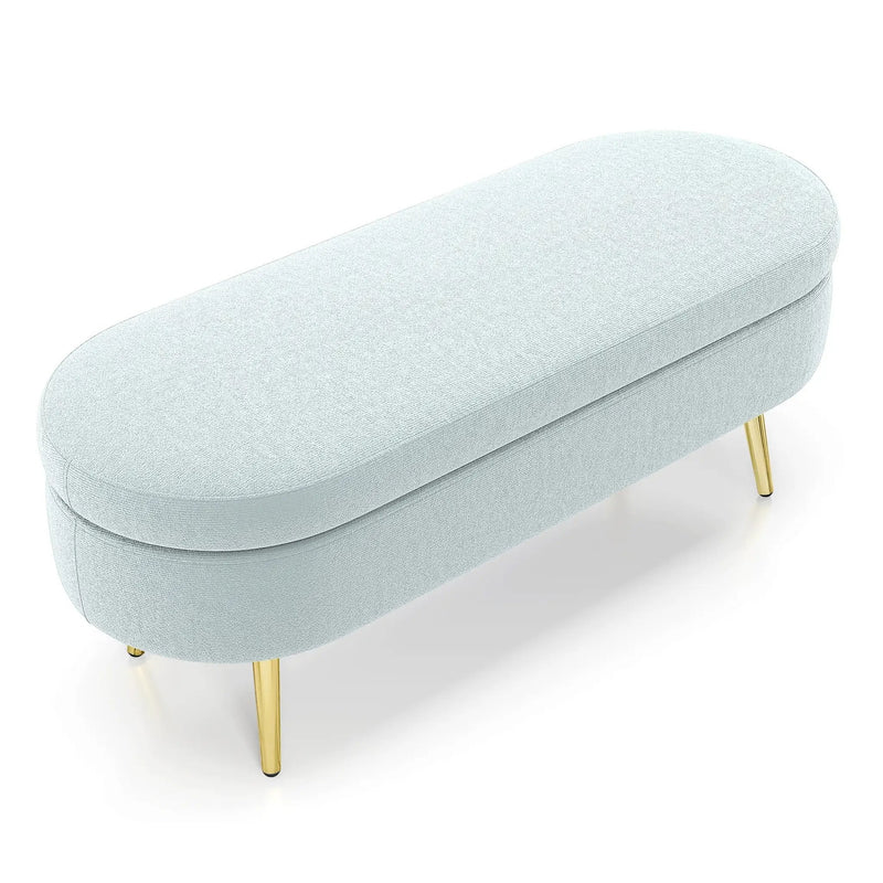 Ottoman Oval Storage Bench, Flannel with Metal Legs-Cyan by HouseOfZazla