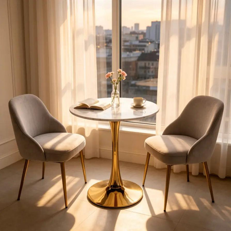 White Marble Tulip Dining Table with Golden Legs by HouseOfZazla