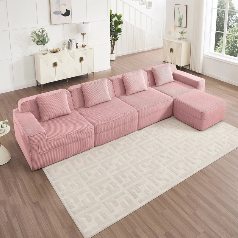 Modular 4 Seat L Shape Sectional Boneless Sofa by HouseOfZazla