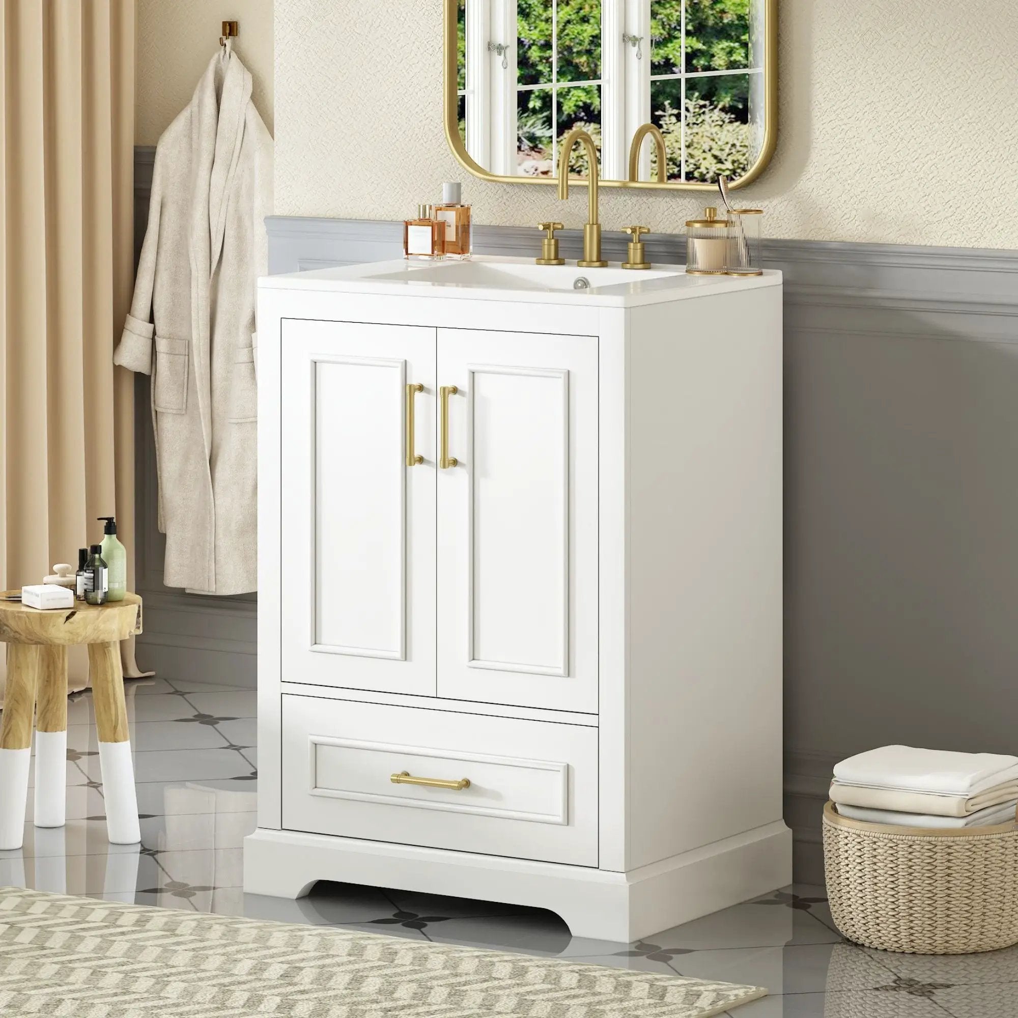 Bathroom Vanity With Sink, 1 Divided Drawer And 2 Soft Close Doors With Double Shelf by Unique Piece Furniture