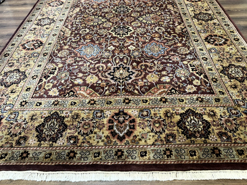 Indo Persian Rug 8x11, Eggplant & Tan, Allover Pattern, Wool Couristan Handmade Rug by Jewel Rugs