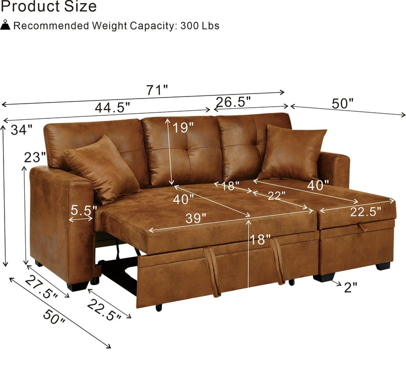 Reversible Chaise Sleeper Sofa with Pull-Out Bed by HouseOfZazla