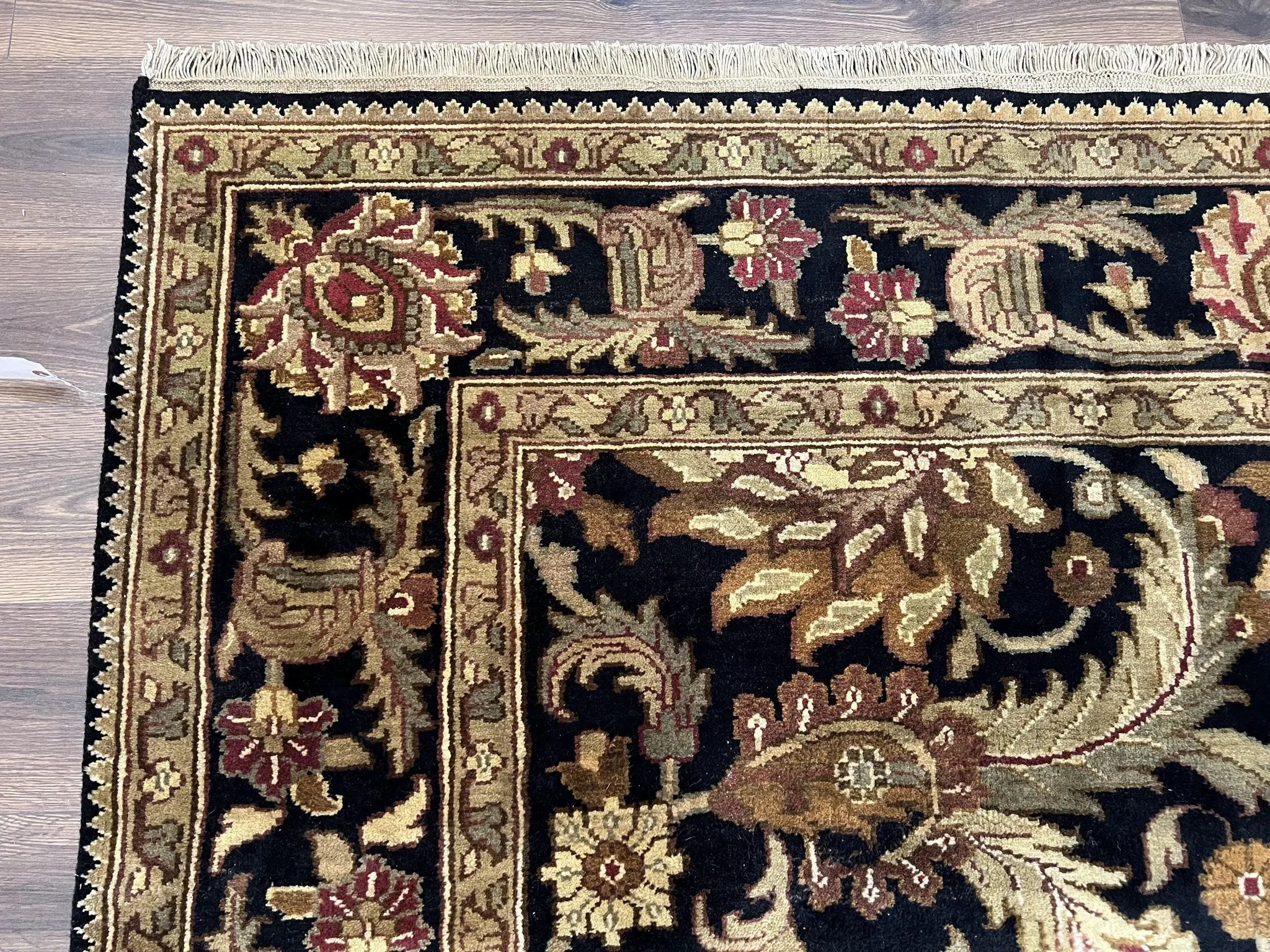 Indo Mahal Sultanabad Rug 8x11, Vintage Indian Oriental Carpet, Wool Handmade Floral Rug 8 x 11 ft, Black Beige Tan, Large Flowers Allover by Jewel Rugs