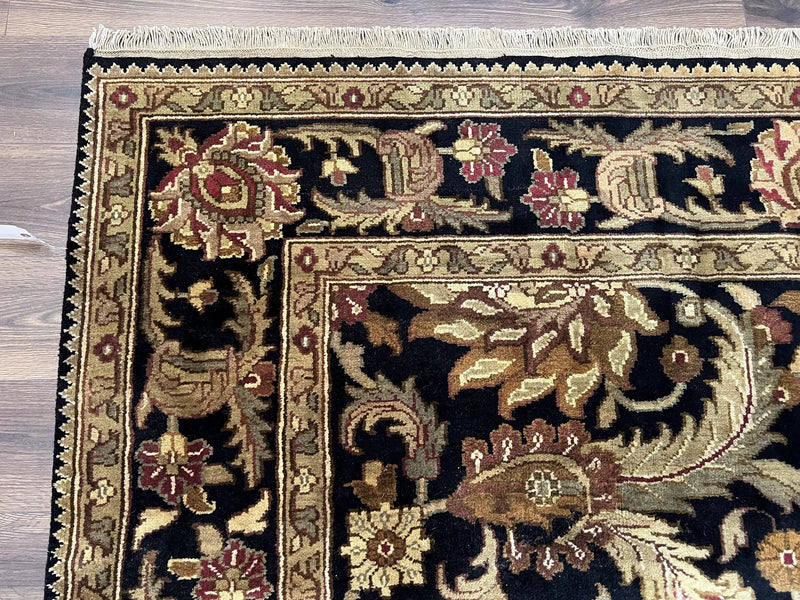 Indo Mahal Sultanabad Rug 8x11, Vintage Indian Oriental Carpet, Wool Handmade Floral Rug 8 x 11 ft, Black Beige Tan, Large Flowers Allover by Jewel Rugs