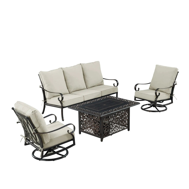 Black Aluminum Fire Table Set with Sofa and Two Club Chairs by Sharicks