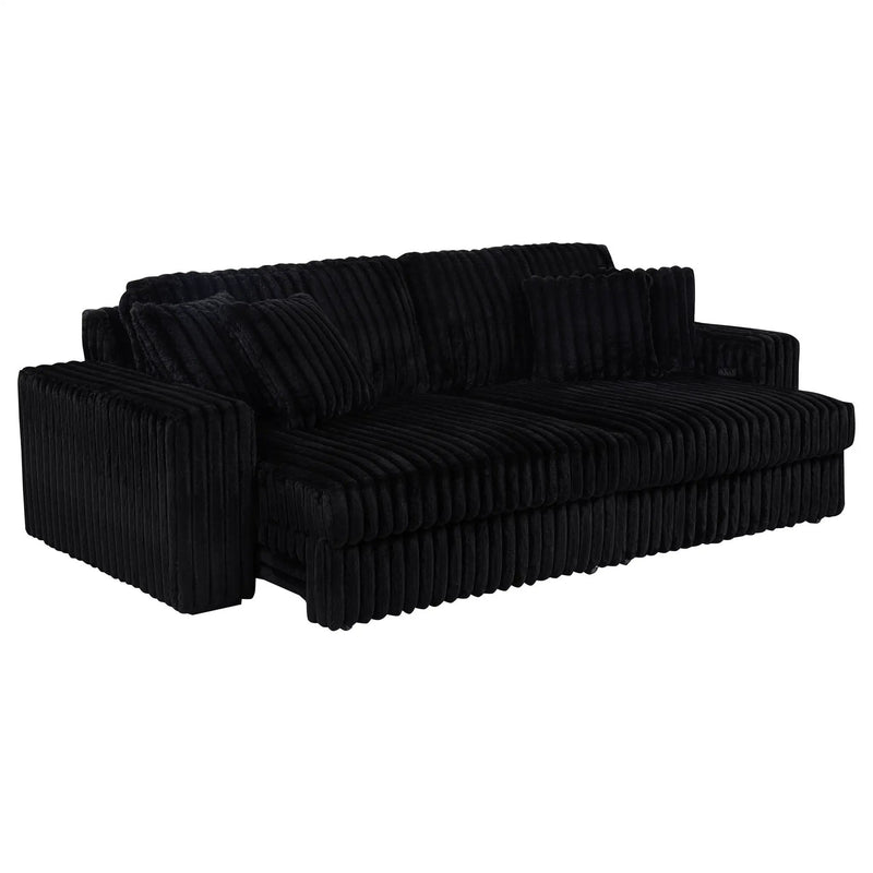 Jacana Corduroy Upholstered Dual Power Chaise Sofa Black by Unique Piece Furniture
