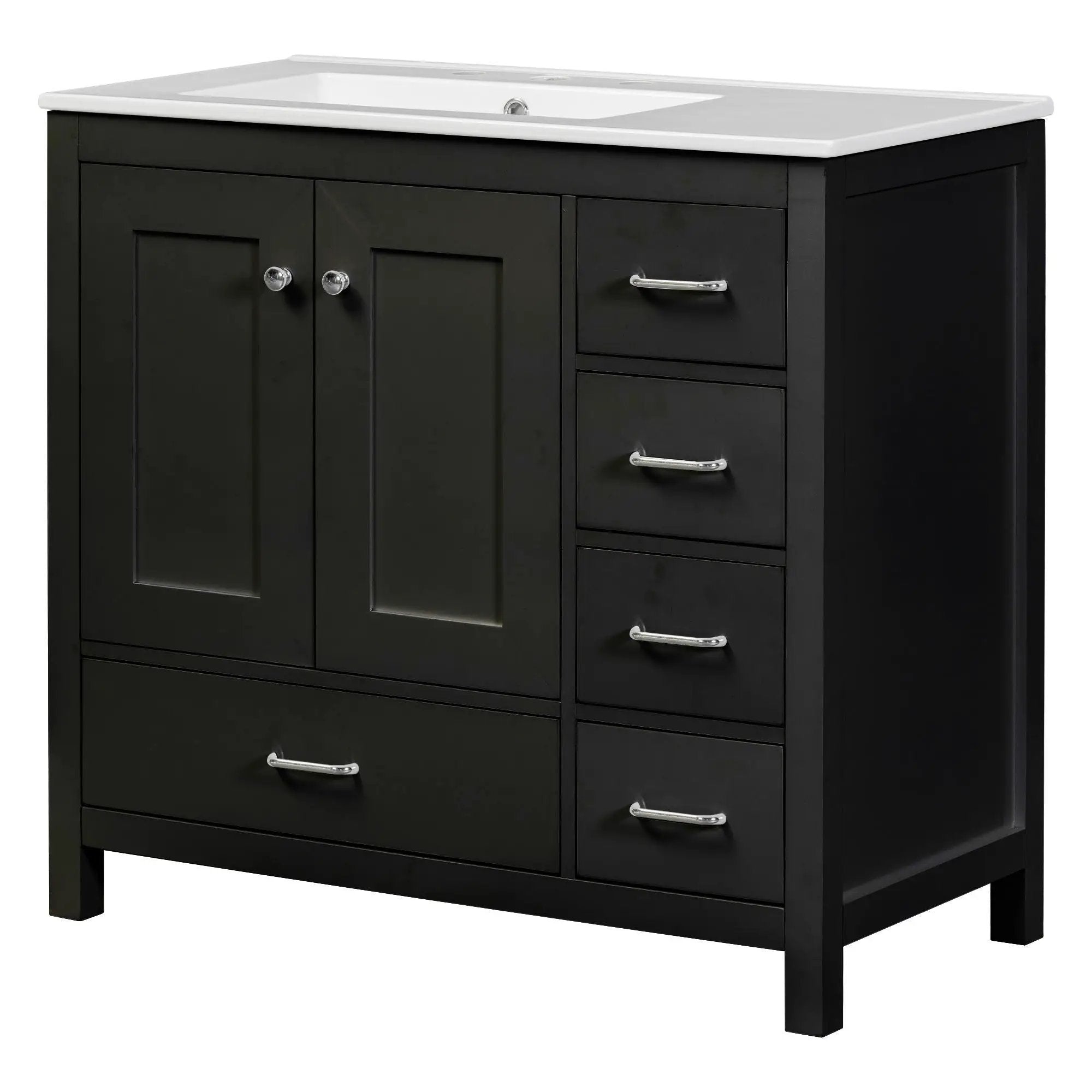 Bathroom Vanity With Ceramic Sink Combo, Abundant Storage Cabinet 2 Soft Close Doors And 5 Drawers by HouseOfZazla