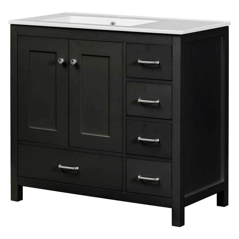 Bathroom Vanity With Ceramic Sink Combo, Abundant Storage Cabinet 2 Soft Close Doors And 5 Drawers by HouseOfZazla