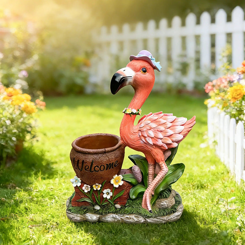 Outdoor Garden Sculpture Flamingo Flower Pot Planter by HouseOfZazla