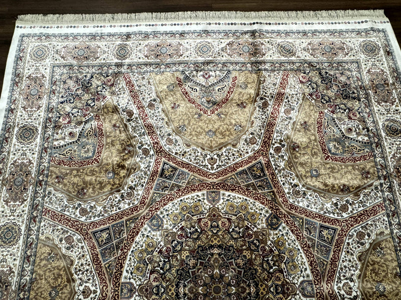 Turkish Silk Rug 8x10, Dome Design, Hereke Carpet, Bamboo Silk, New by Jewel Rugs
