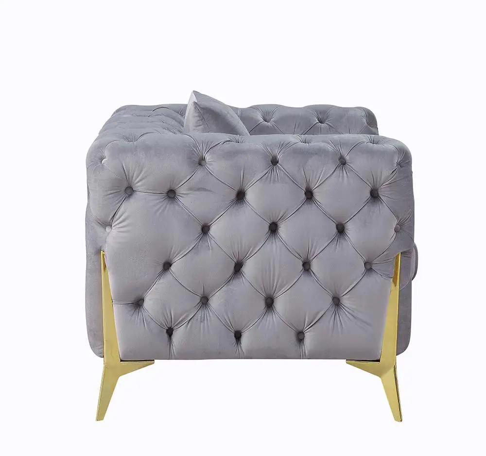 Jelanea - Sofa With 2 Pillows - Gray Velvet & Gold by Unique Piece Furniture