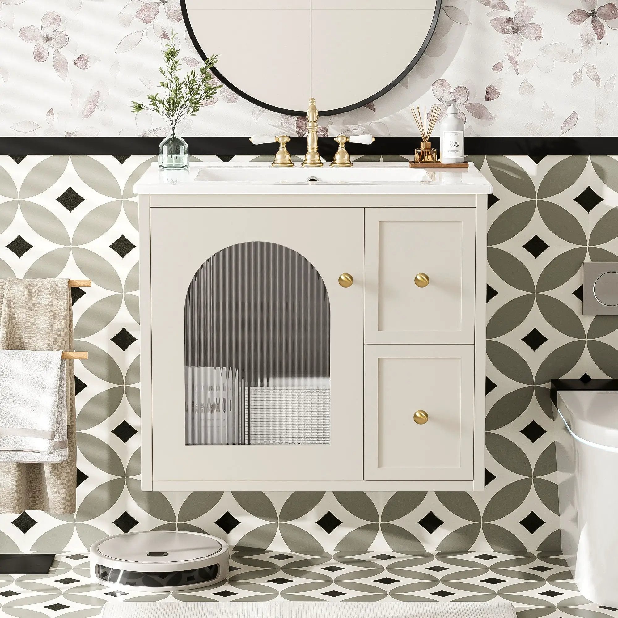 Wall-Mounted Bathroom Vanity Set With Sink, 2 Drawers And Soft-Close Door by Unique Piece Furniture