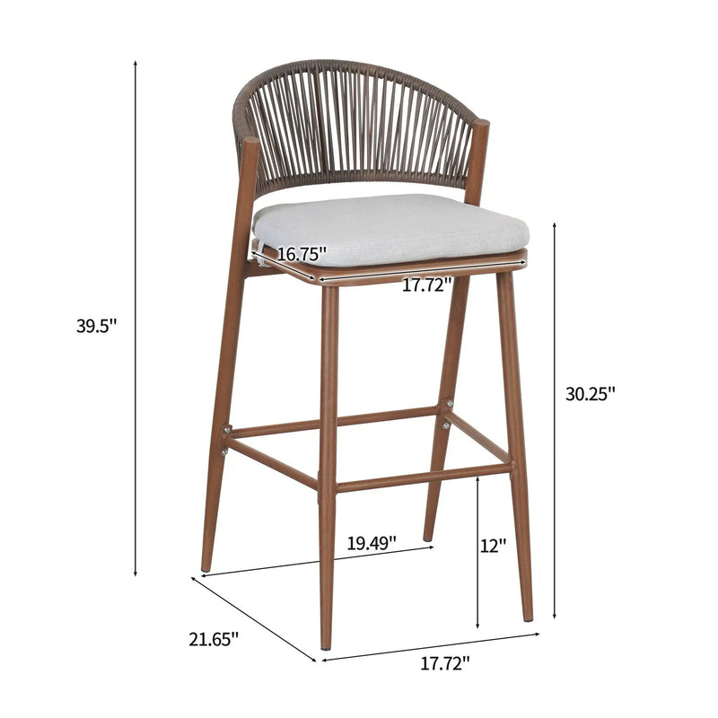 Outdoor Bar Height Metal Frame Counter Stools with Scallop-Shaped Backrest & Water-Resistant Cushions by HouseOfZazla