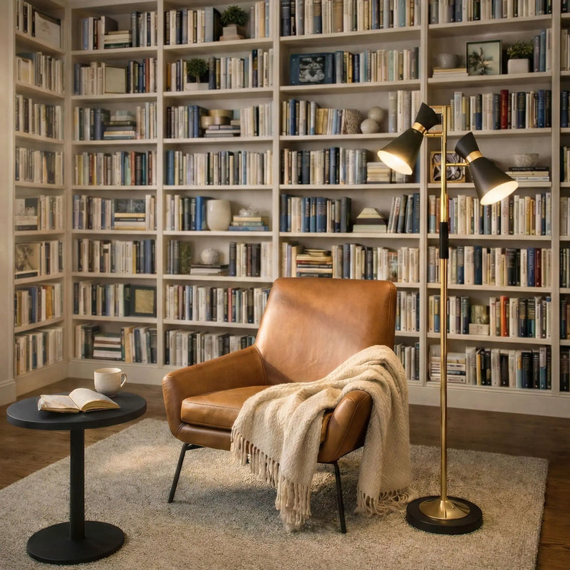 Axis - Floor Lamp With 4 Way Switch Double Spots With Base - Black / Gold by Unique Piece Furniture
