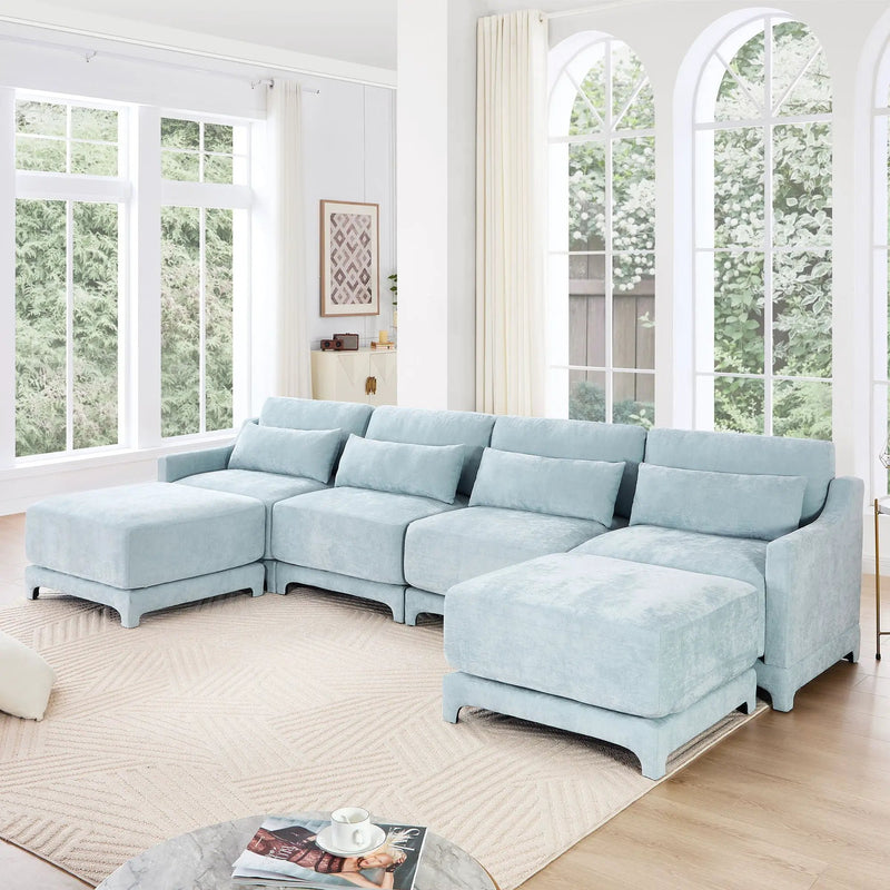 Stylish Sofa With Ottoman And Lumbar Pillows, Ergonomic Design by HouseOfZazla