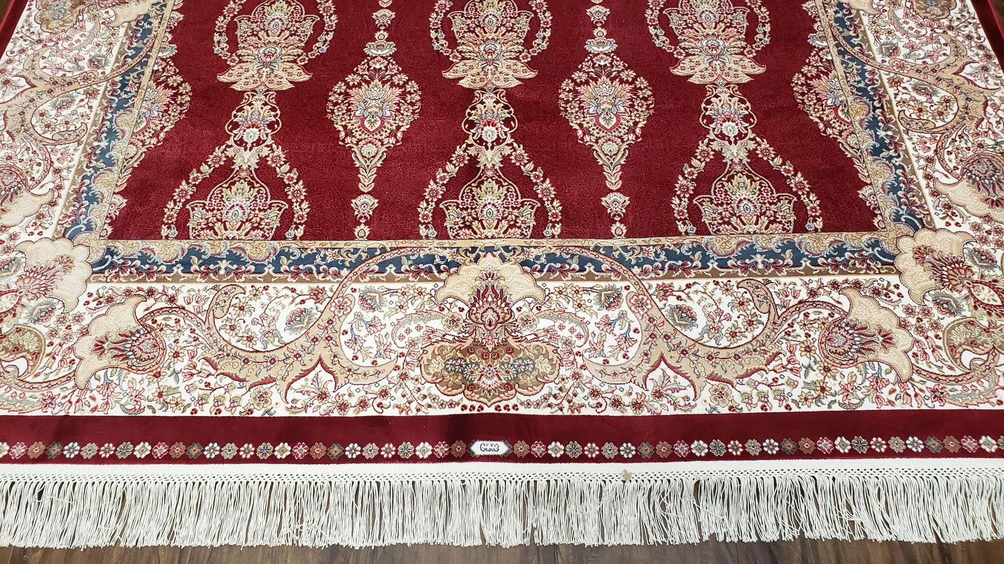Dark Red Silk Carpet 5.3 x 7.6 ft, 5x8 Silk Rug, New Turkish Silk Carpet, Mint Condition, Beige & Red Area Rug, Bamboo Silk, High Quality by Jewel Rugs