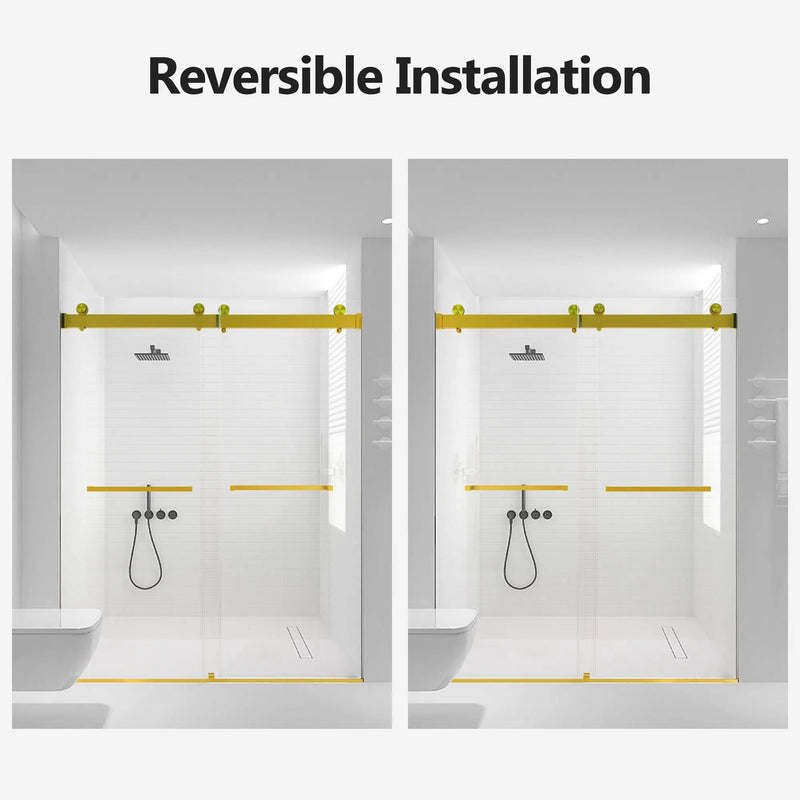 Frameless Double Sliding Soft-Close Shower Door, 3 / 8" (10Mm) Thick SGCC Tempered Glass Door, Matte by HouseOfZazla