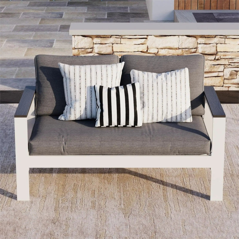 All Weather Patio Loveseat With Armrests & Angled Backrest - White / Gray by HouseOfZazla