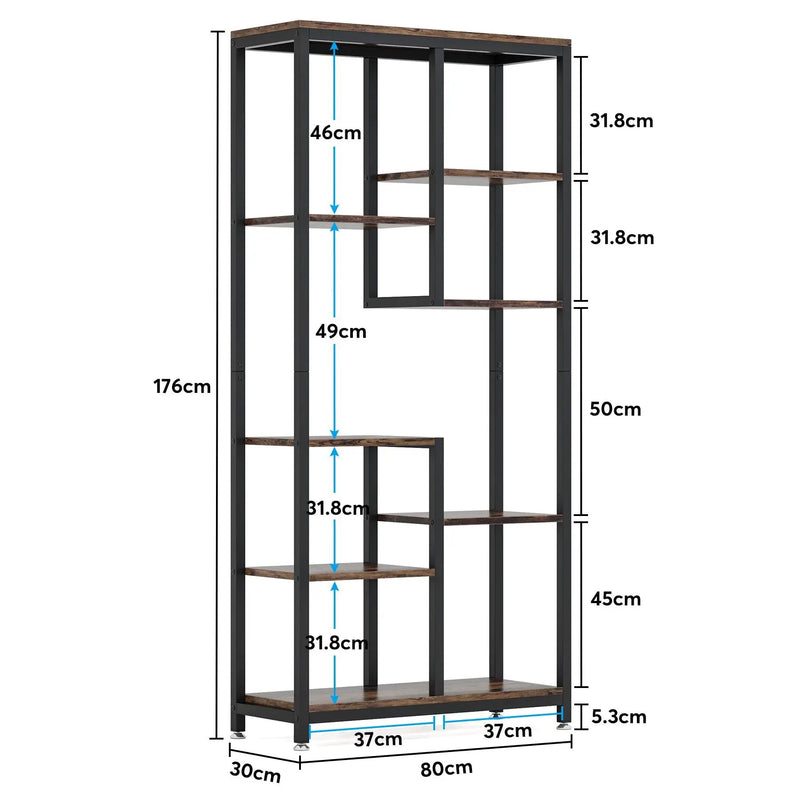 6 Tier, 8 Shelf Etagere Bookcase Storage Display Rack For Living Room - Rustic Brown by HouseOfZazla