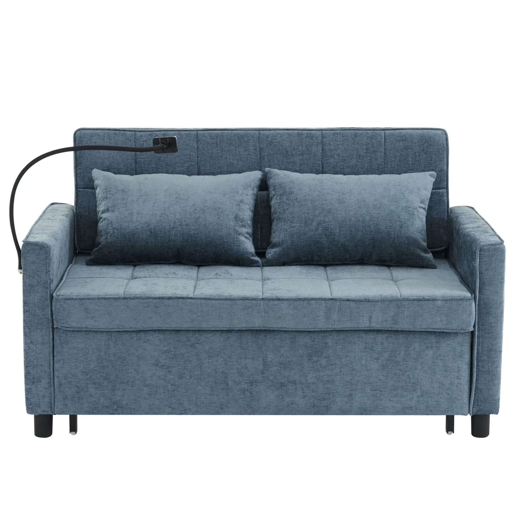 Pull-Out Sleeper Sofa With Reversible Backrest Cushion, Side Pockets, 2 USB Ports And A Phone Holder For Living Room by HouseOfZazla