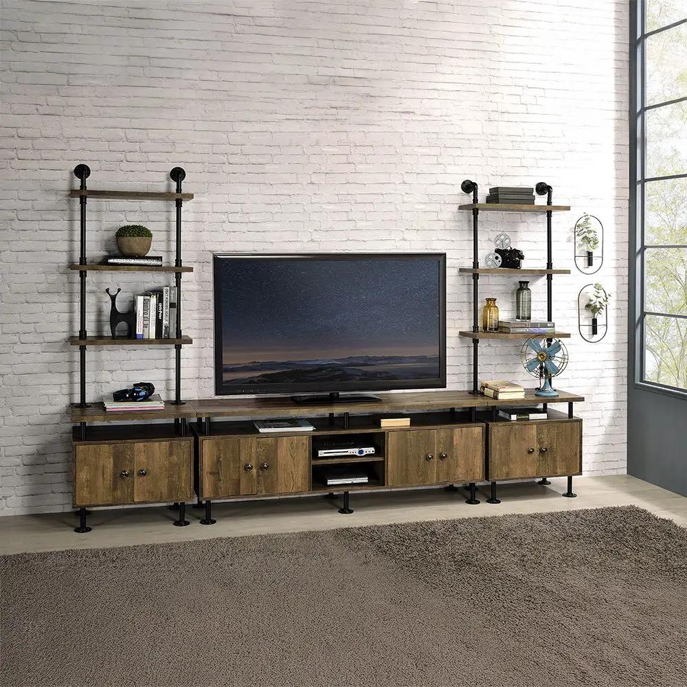 Ensata II - TV Stand - Rustic Oak & Black by Unique Piece Furniture