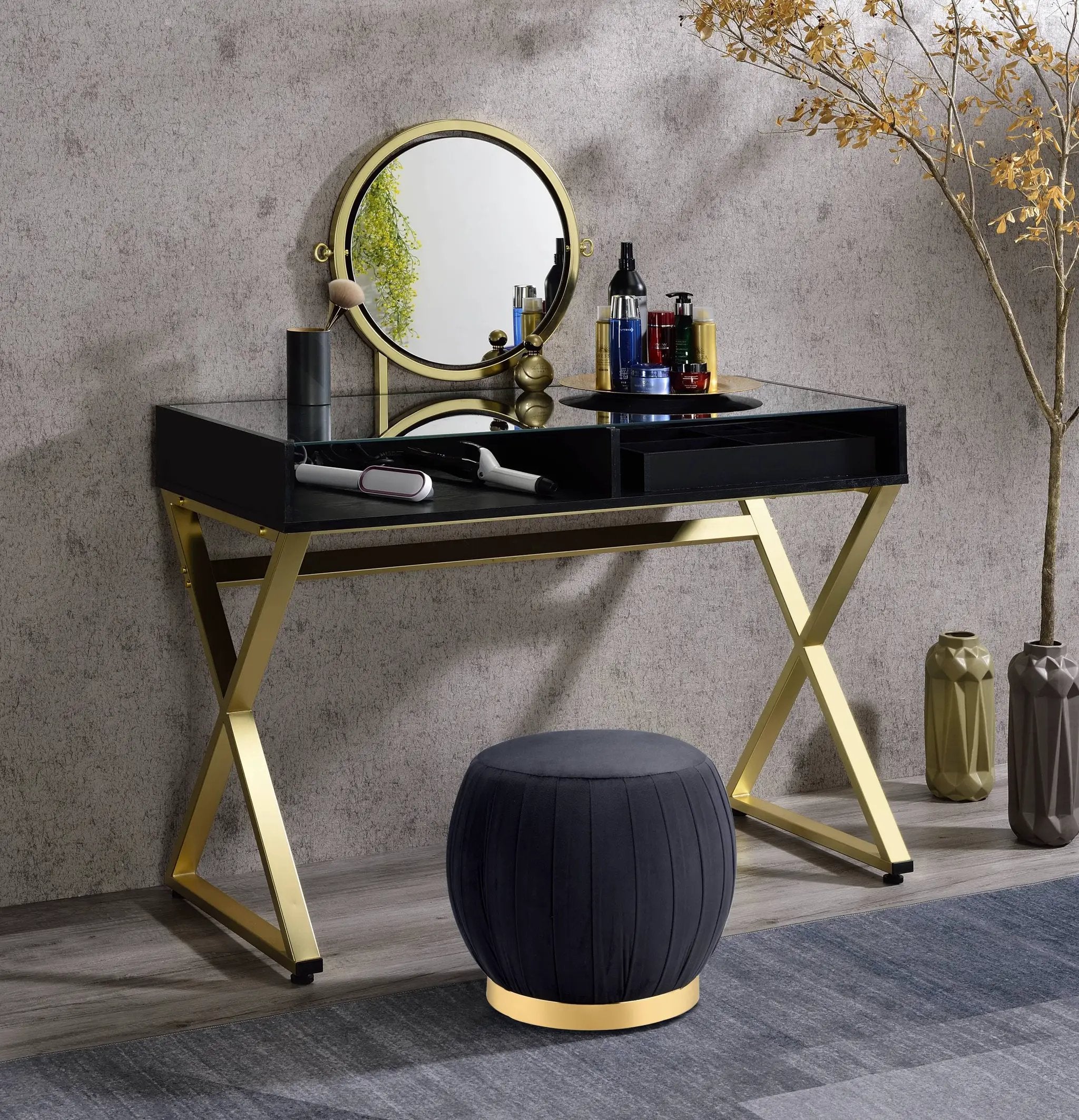 Black & Gold Finish Vanity Desk by HouseOfZazla