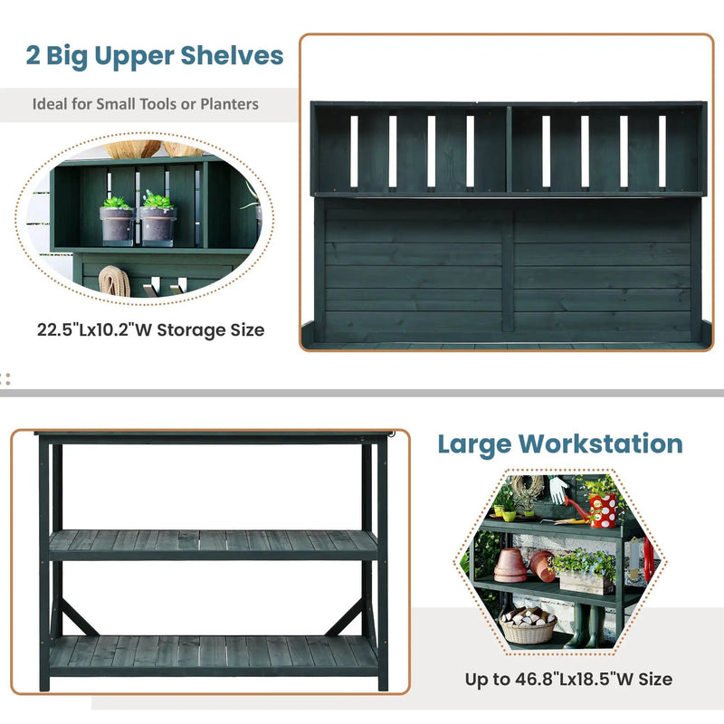 TOPMAX 65" Large Wooden Farmhouse Rustic Outdoor Potting Bench Table by HouseOfZazla