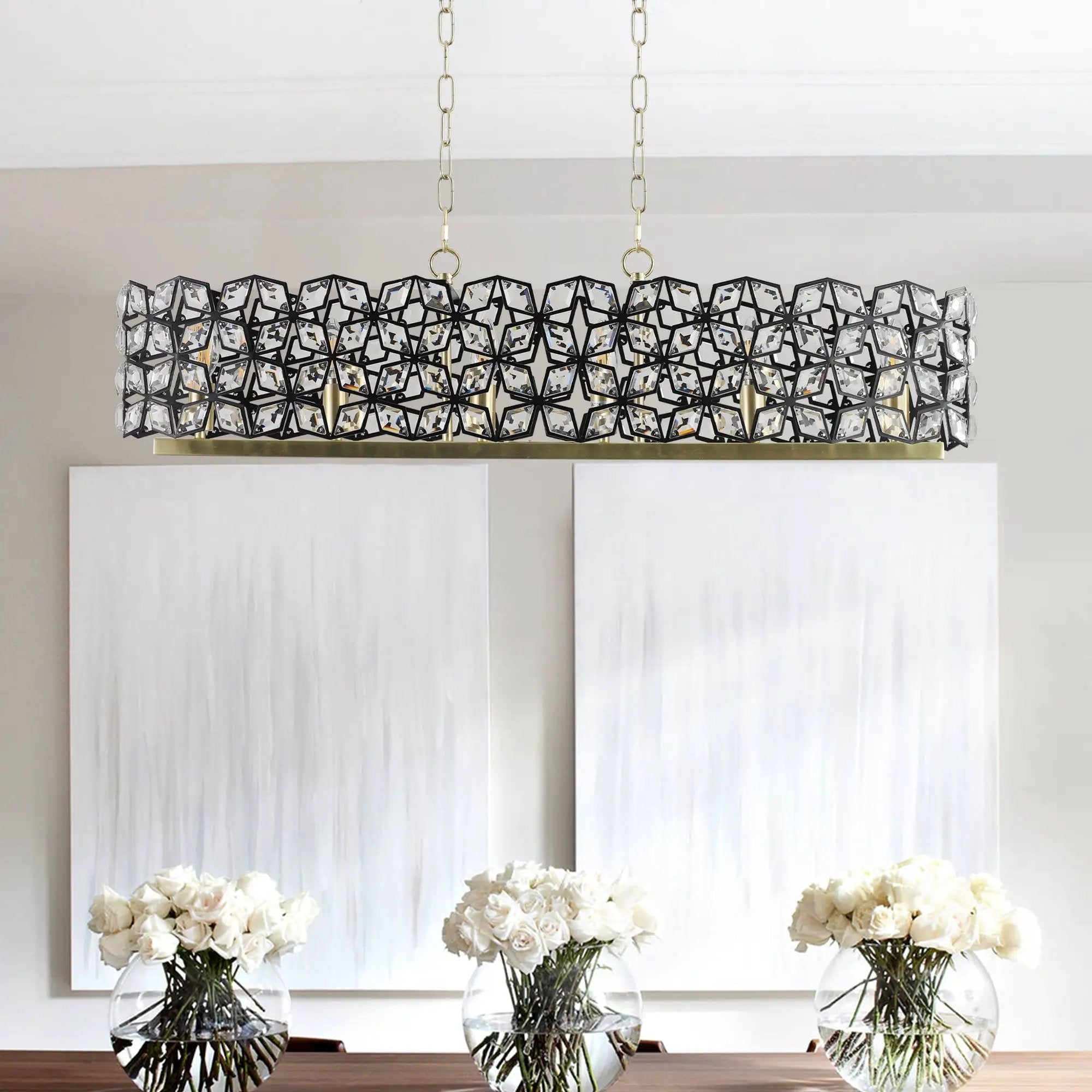39" Contemporary Crystal and Black-Gold Pendant Chandelier by HouseOfZazla