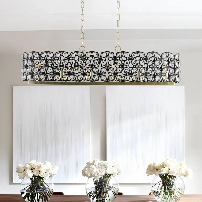 39" Contemporary Crystal and Black-Gold Pendant Chandelier by HouseOfZazla