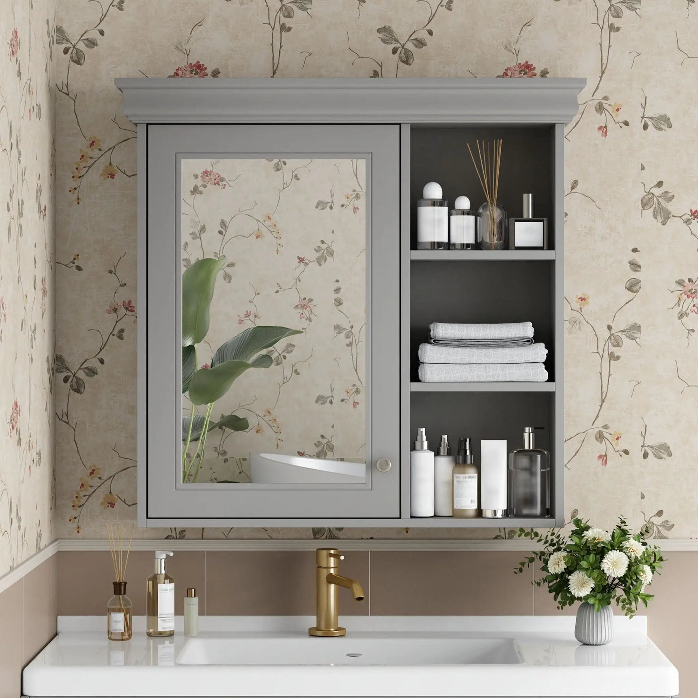 Wall Mounted Bathroom Medicine Cabinet With Mirror And Adjustable Storage With Soft Close Hinges by Unique Piece Furniture
