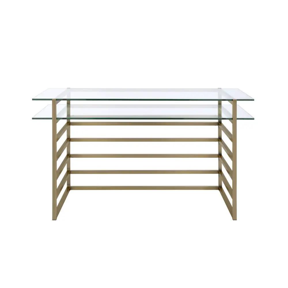 Shona - Writing Desk - Clear Glass Top & Antique Gold by Unique Piece Furniture