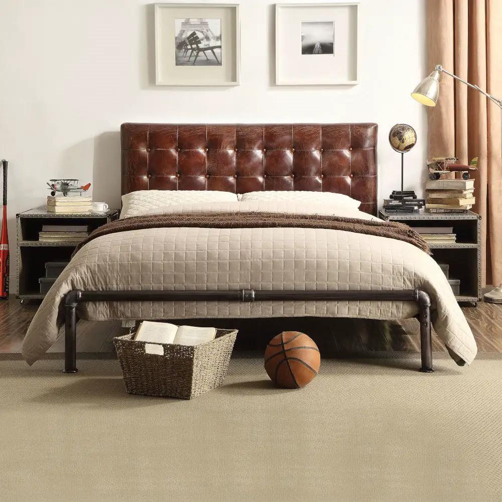 Brancaster - Queen Bed - Vintage Brown Top Grain Leather by Unique Piece Furniture