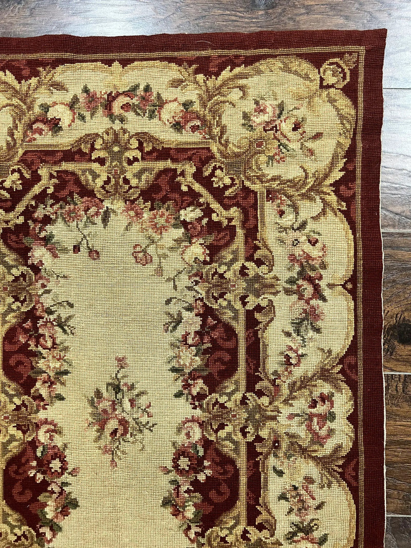 Needlepoint Runner Rug 2.5 x 10.7, Tan Runner Rug, Flatweave Runner, Aubusson European Design, Needlepoint Rug, Long Runner, Hallway Rug by Jewel Rugs