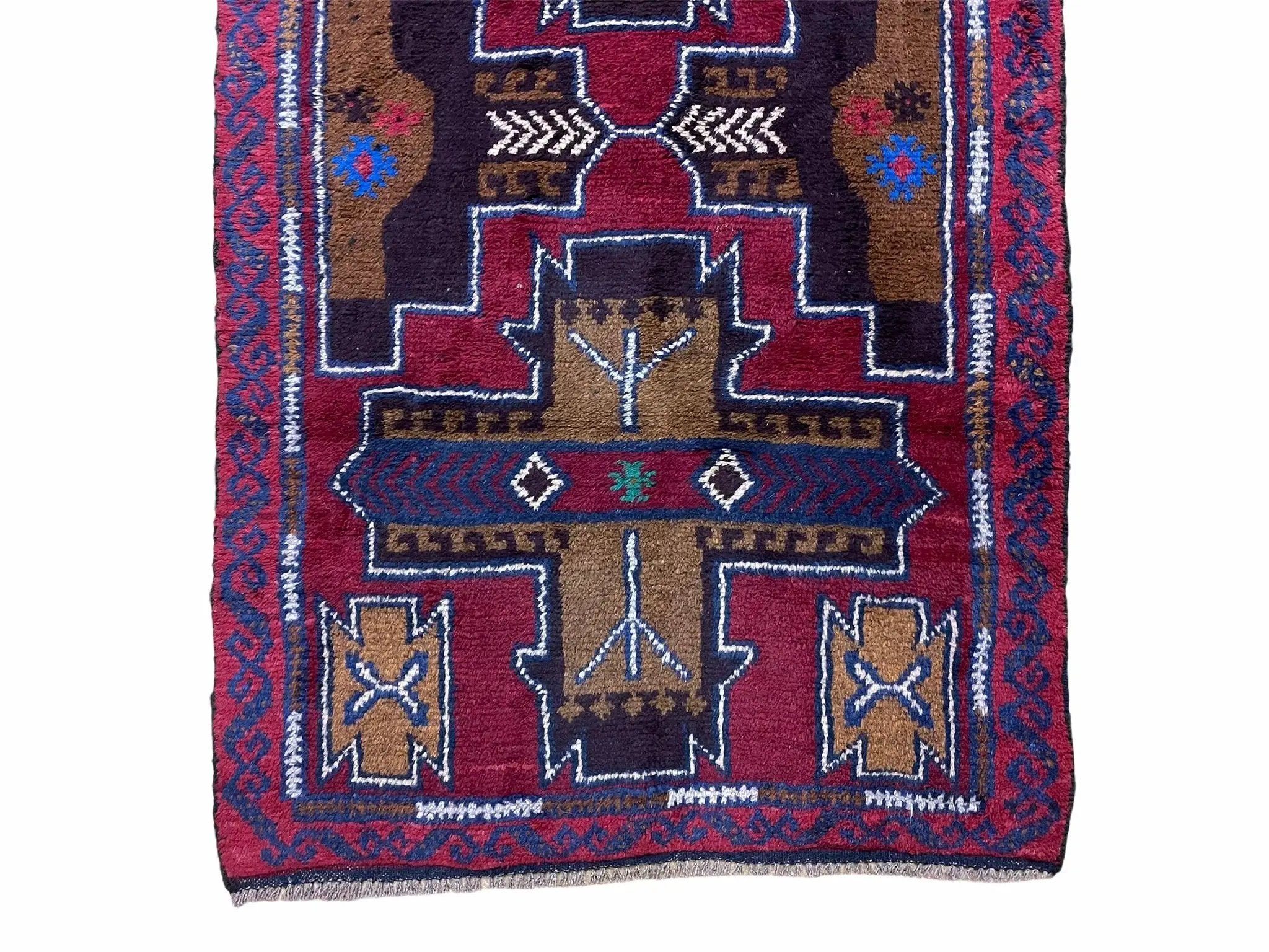2' 10" X 4' 9" Vintage Handmade Tribal Wool Rug Balouchi Rug Afghan Rug Red Blue by Jewel Rugs