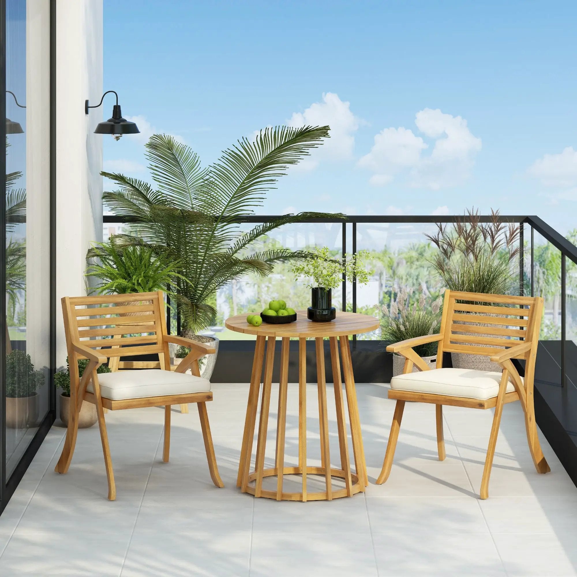 Outdoor 3 Pieces Dining Set With Cushions - Teak Wood by HouseOfZazla