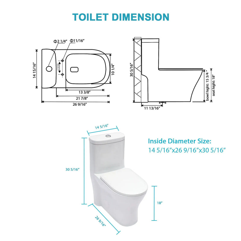 1 Piece Toilet For Bathroom, Dual Flush 1.22/1.6 Gpf, Soft Closing Seat - White by HouseOfZazla