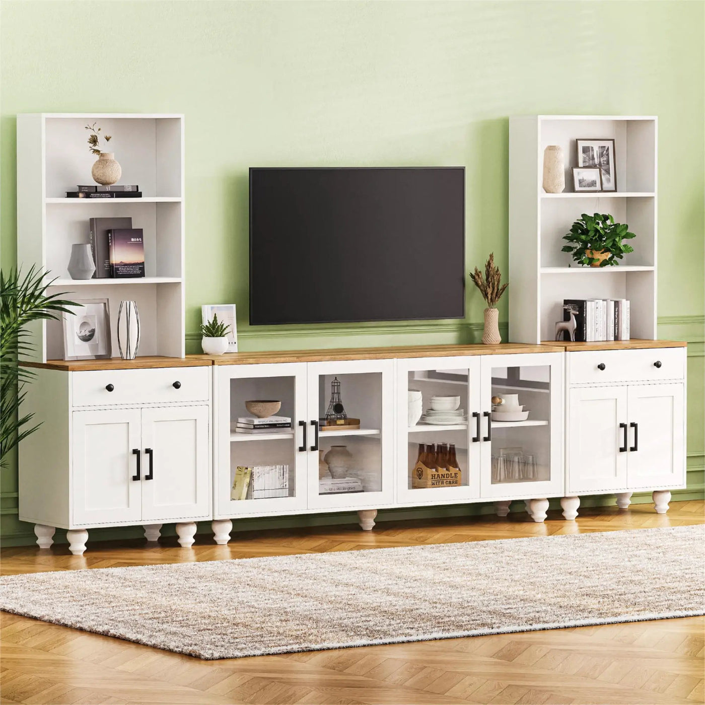 Farmhouse TV Stand With Solid Wood Gourd Shaped Legs For TVs Up To 70" by Unique Piece Furniture