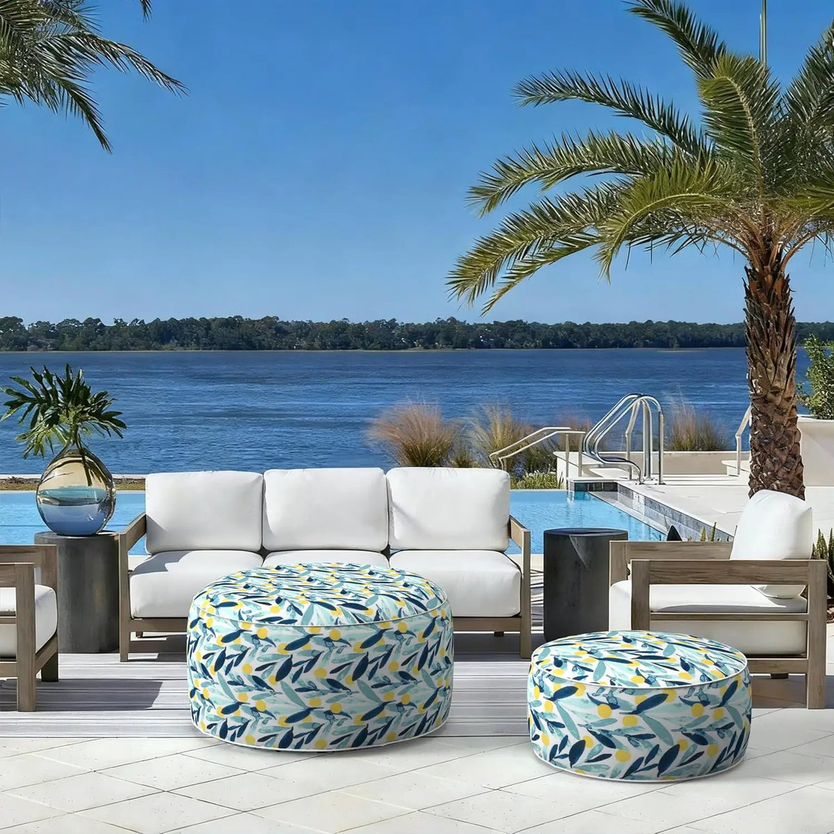 Outdoor Inflatable Ottoman - Coastal Leaves by HouseOfZazla