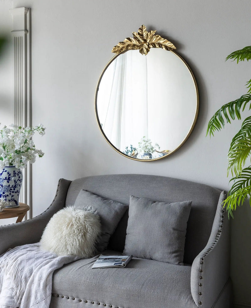 Large Round Wall Mirror With Metal Frame, Circle Accent Mirror For Living Room Bedroom Entryway - Gold by HouseOfZazla