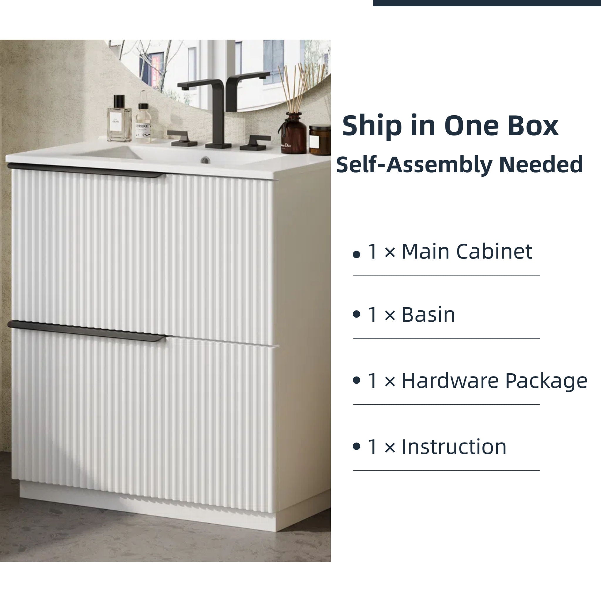 Fluted Bathroom Vanity With Ceramic Sink, Freestanding Cabinet by HouseOfZazla