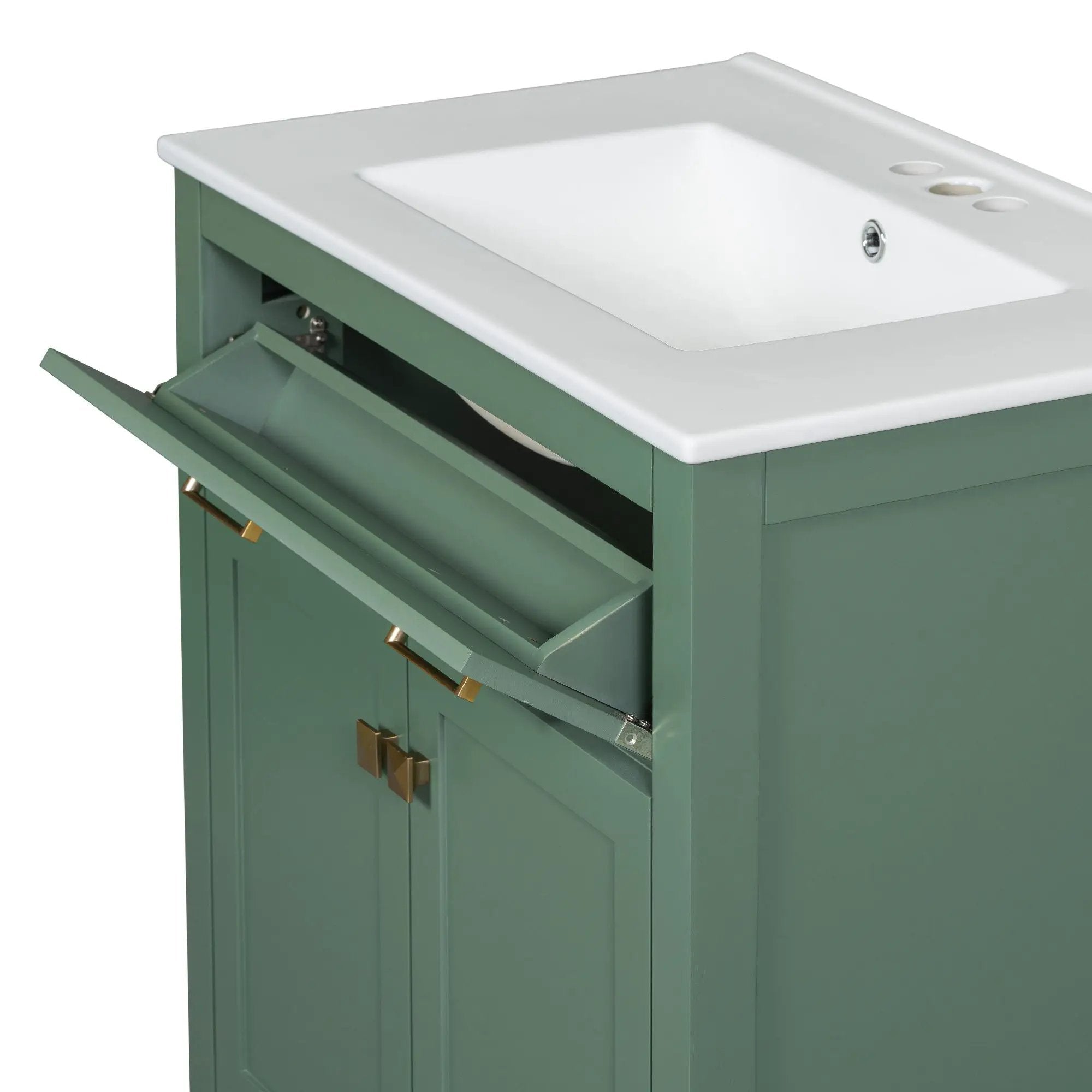 Bathroom Vanity With Ceramic Sink, Modern Single Bathroom Cabinet With 2 Doors And A Shelf, Soft Close Doors by HouseOfZazla